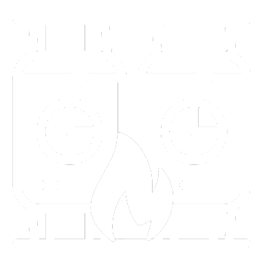 Pictogramme blanc de réservoir avec une flamme sur fond transparent